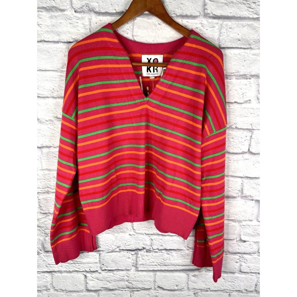 KERRI ROSENTHAL XOKR Women's Pink Stripe Embroidered Back Sweater NWT Medium - Picture 6 of 6